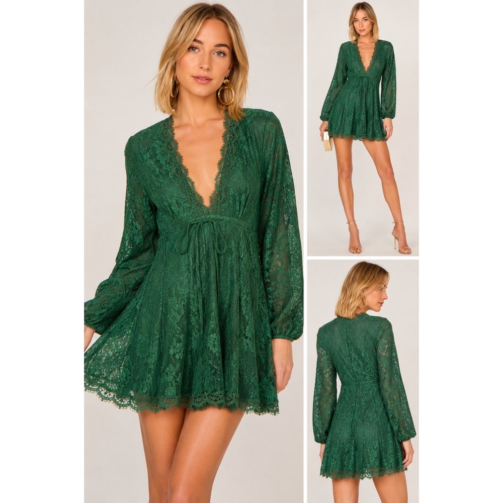 House of Harlow 1960 Edwin Emerald Green Lace Mini Dress Size Small Revolve